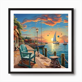 Sunset On The Dock 1 Art Print