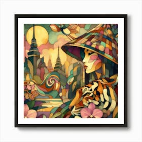 Asian Woman With Tiger Art Print