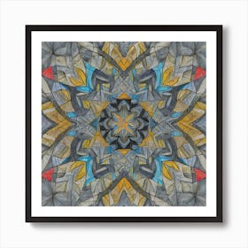 Firefly Beautiful Modern Detailed Floral Indian Mosaic Mandala Pattern In Neutral Gray, Charcoal, Si (7) Art Print