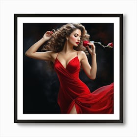 Beautiful Woman In Red Dress Art Print