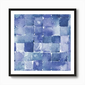 Blue Watercolor Geometric Abstract Squares Art Print