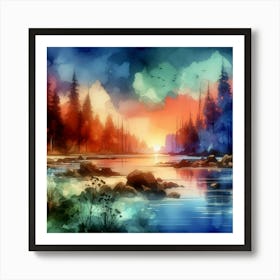 Watercolor Landscape Painting 1 Art Print