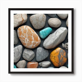 Pebbles On A Black Background 1 Art Print