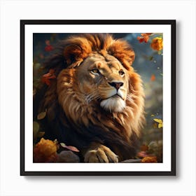 Lion In Autumn Art Print