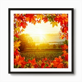 An Array Of Sun Kissed Leaves In Blazing Autumn Hues Captured Within An Ornate Seasonal Frame With (5) Art Print