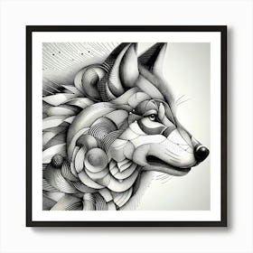 Wolf - Abstract Line Art Illustration 287 Art Print