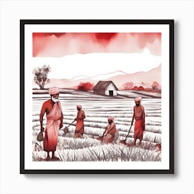 Men In A Rice Field Art Print