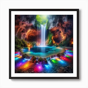 Colorful Waterfall In A Cave Art Print