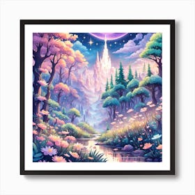 A Fantasy Forest With Twinkling Stars In Pastel Tone Square Composition 211 Art Print