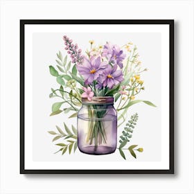 Watercolor Flowers In A Mason Jar Art Print