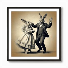 Rabbits Dancing Art Print