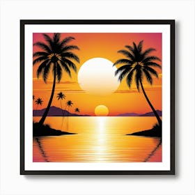 Sunset With Palm Trees 2 Art Print