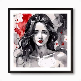 Selective Color Painting Of A Woman Black, White and Red Art Print