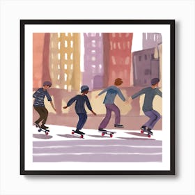 Skateboarders In The City Art Print