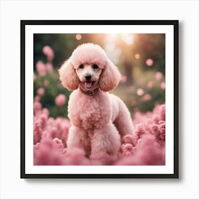 Pink Poodle In The Field Art Print
