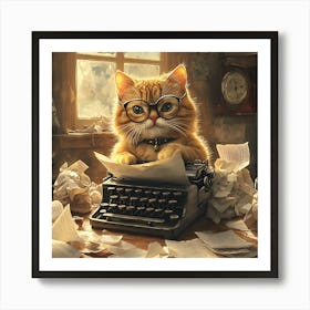 Funny Cat Writer Vintage 10 Art Print