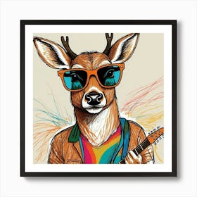 Deer With Guitar 5 Art Print