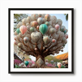 Hot Air Balloon Tree 1 Art Print