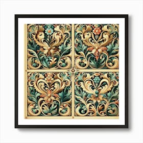 William Morris Inspired Patterns Embellishing The Pages Of An Antique Book, Style Vintage Printmaking 2 Art Print