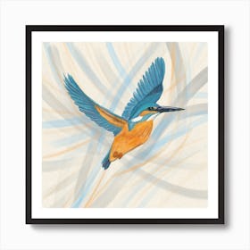 Flying kingfisher with dynamic stripes Art Print