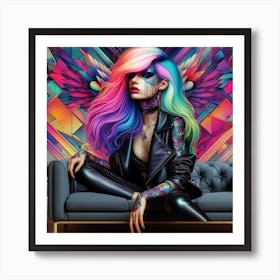 Girl With Rainbow Hair Art Print