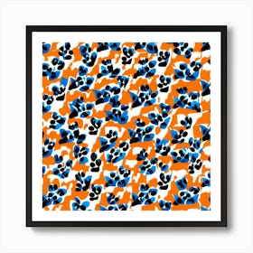 Blue And Orange Floral Pattern Art Print