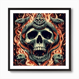 Skull On Fire Art Print