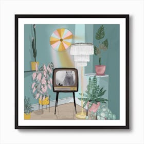 Cat in Tv Room Art Print