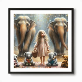 Little Girl With Teddy Bears Art Print