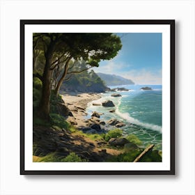 Verdant Rocky Beach Art Print