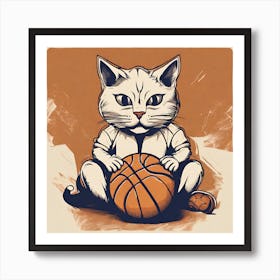 Basketball Cat Art Print