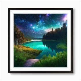 Night Sky Over A Lake 1 Art Print