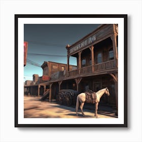 Western Town In Texas With Horses No People Neon Ambiance Abstract Black Oil Gear Mecha Detaile (2) Art Print