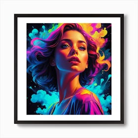 BeautifulGirl With Colorful Hair Art Print