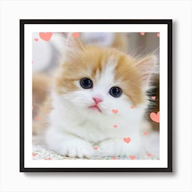 Cute Kitten With Hearts Art Print