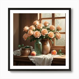 Peach Roses Art Print