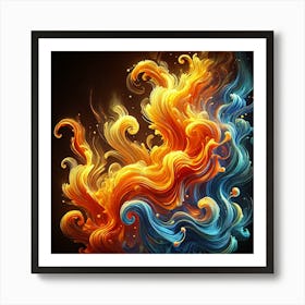 Dancing Fire Flames Wall Art: A Dynamic and Vibrant Abstract Representation of Energy and Heat for Bold Home Decor Print Art Art Print