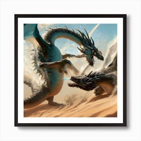 Two Dragons Fighting In The Sand Art Print