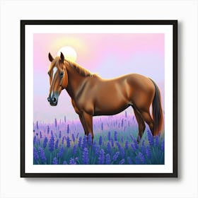 Horse In Lavender Field 9 Art Print