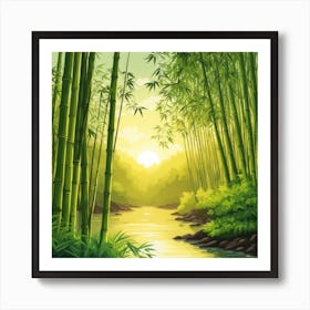 A Stream In A Bamboo Forest At Sun Rise Square Composition 297 Art Print