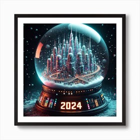 A futuristic snow globe of 2024 Art Print