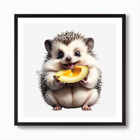 Hedgehog Eating Mango Art Print