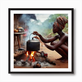 African Woman Cooking 1 Art Print