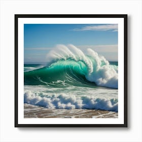 Large Wave Breaking On Beach Art Print