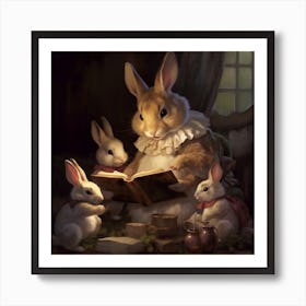 Bunny Mom Reading To Her Babies  2 Art Print