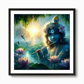 Krishna Playing Flute Art Print