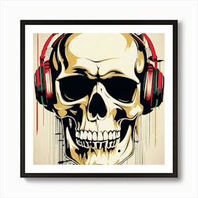 Skull With Headphones 136 Art Print