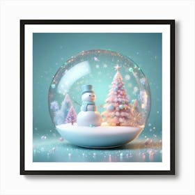 Snowman In A Christmas Globe Art Print