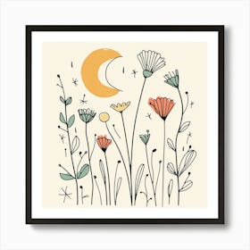 Cute Line Art Wildflowers 6 Art Print