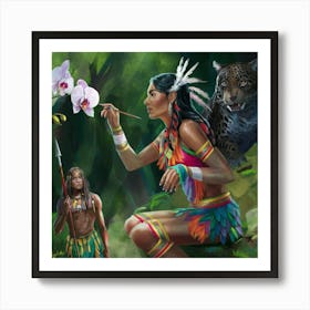 A Captivating Scene Of A Woman Painting An Orchi Art Print